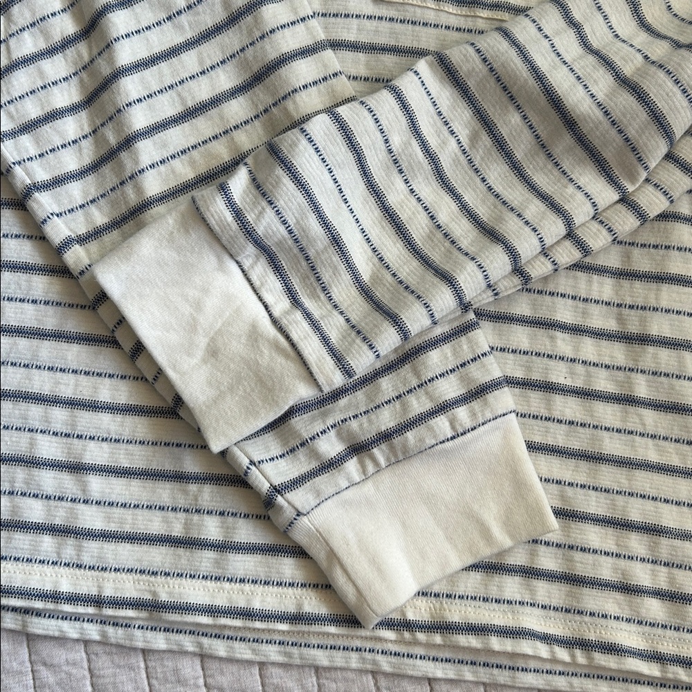 Madewell Jacquard cream blue cotton blend boxy Stripe Pocket Tee L - Picture 9 of 12